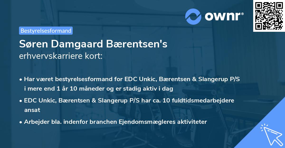 Søren Damgaard Bærentsen's erhvervskarriere kort