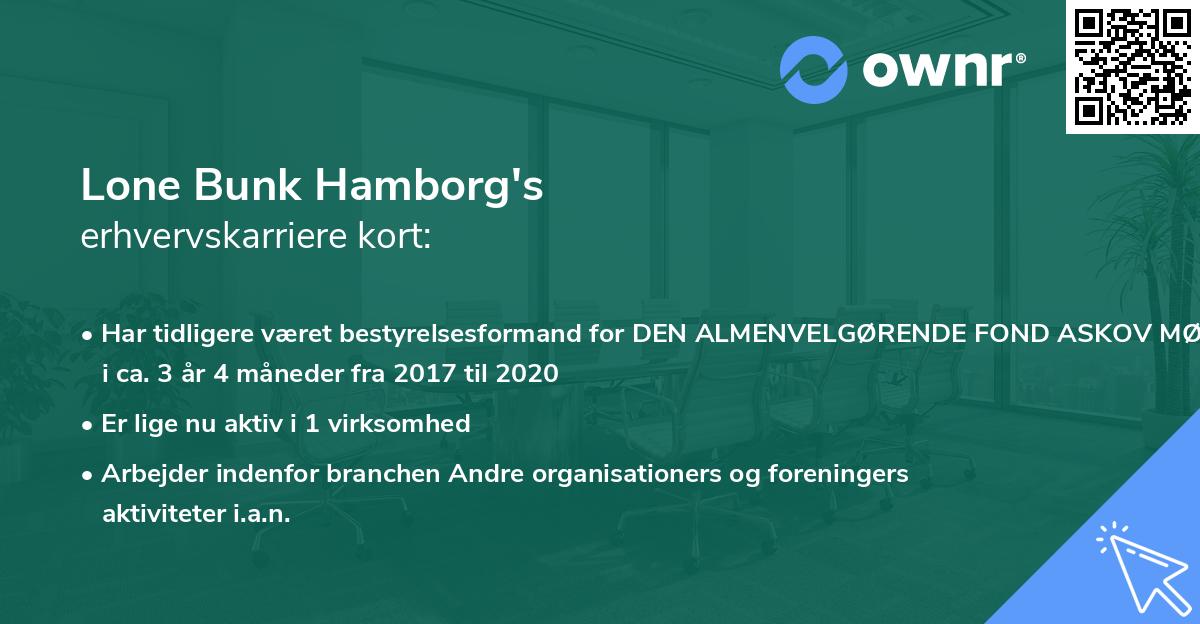 Lone Bunk Hamborg's erhvervskarriere kort