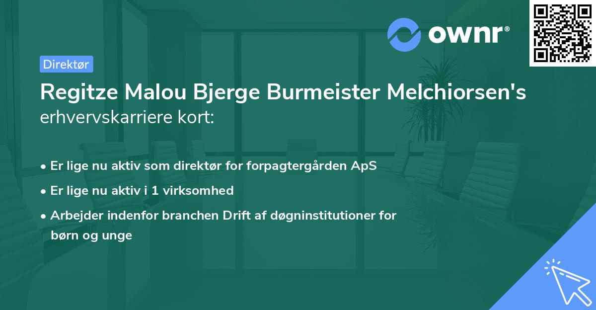 Regitze Malou Bjerge Burmeister Melchiorsen's erhvervskarriere kort