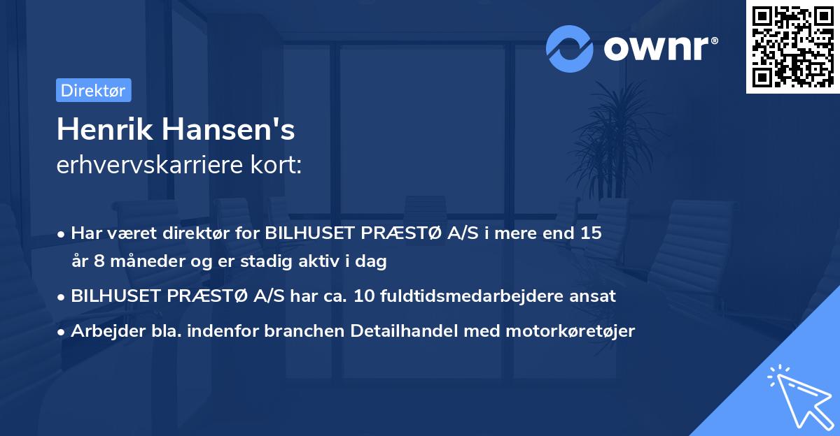 Henrik Hansen's erhvervskarriere kort