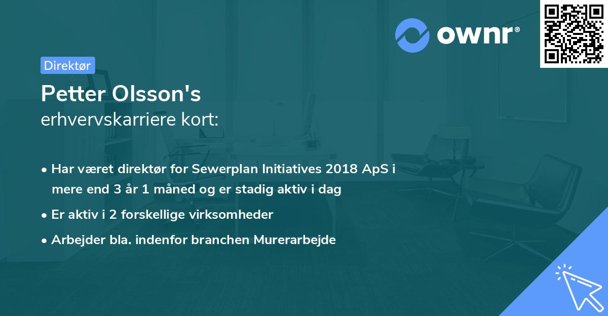 Petter Olsson's erhvervskarriere kort