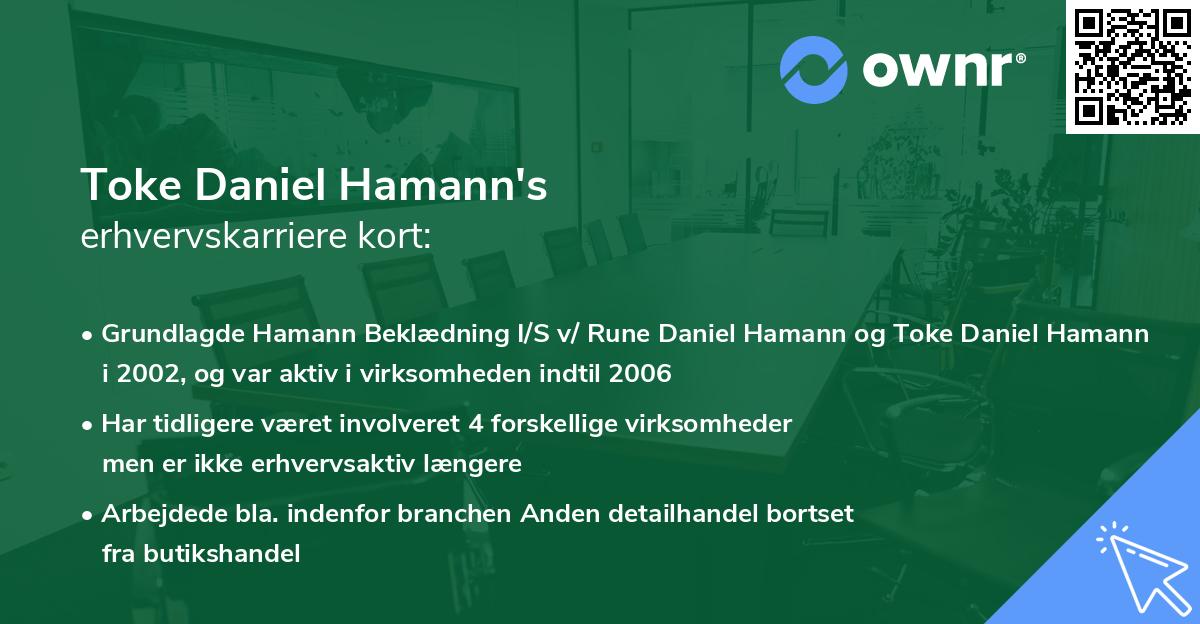 Toke Daniel Hamann's erhvervskarriere kort