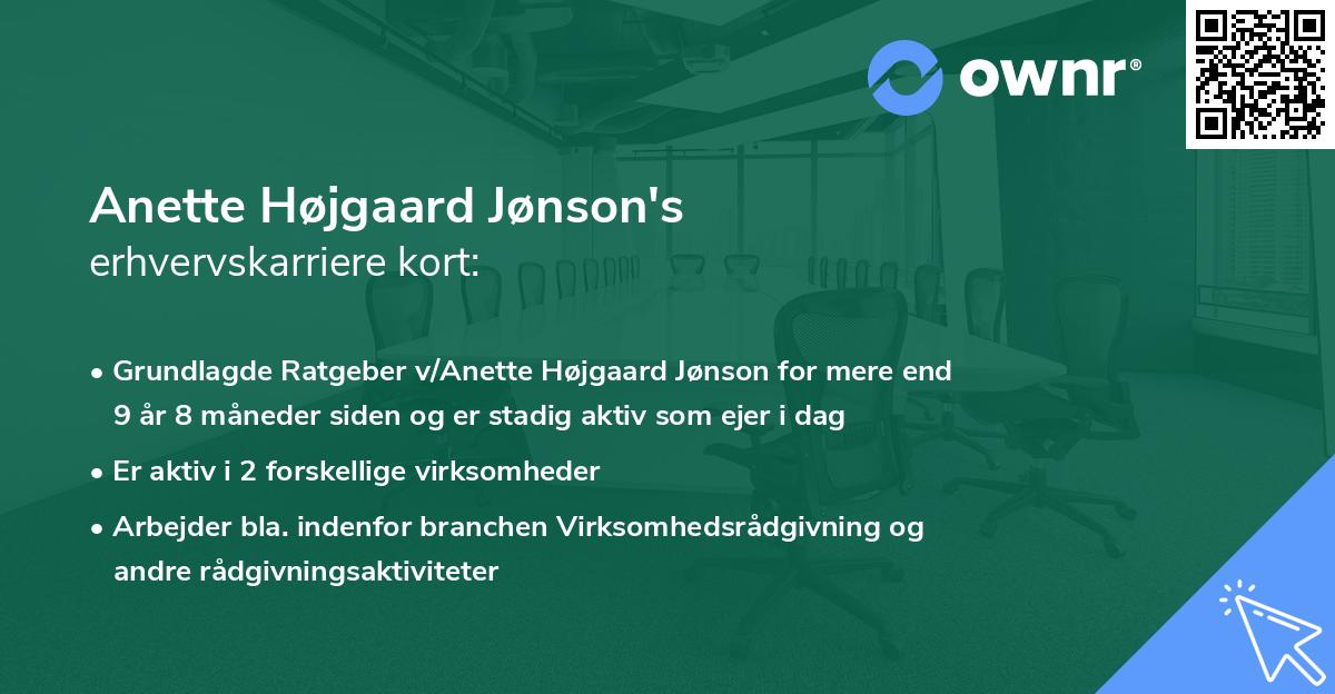 Anette Højgaard Jønson's erhvervskarriere kort