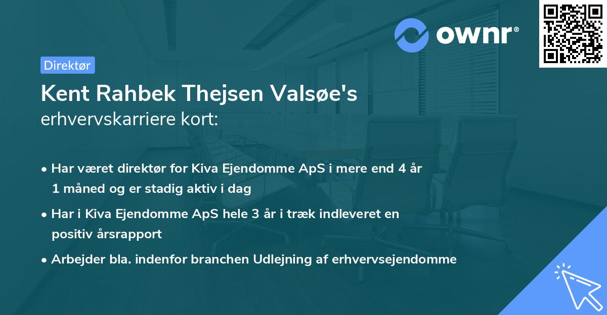 Kent Rahbek Thejsen Valsøe's erhvervskarriere kort