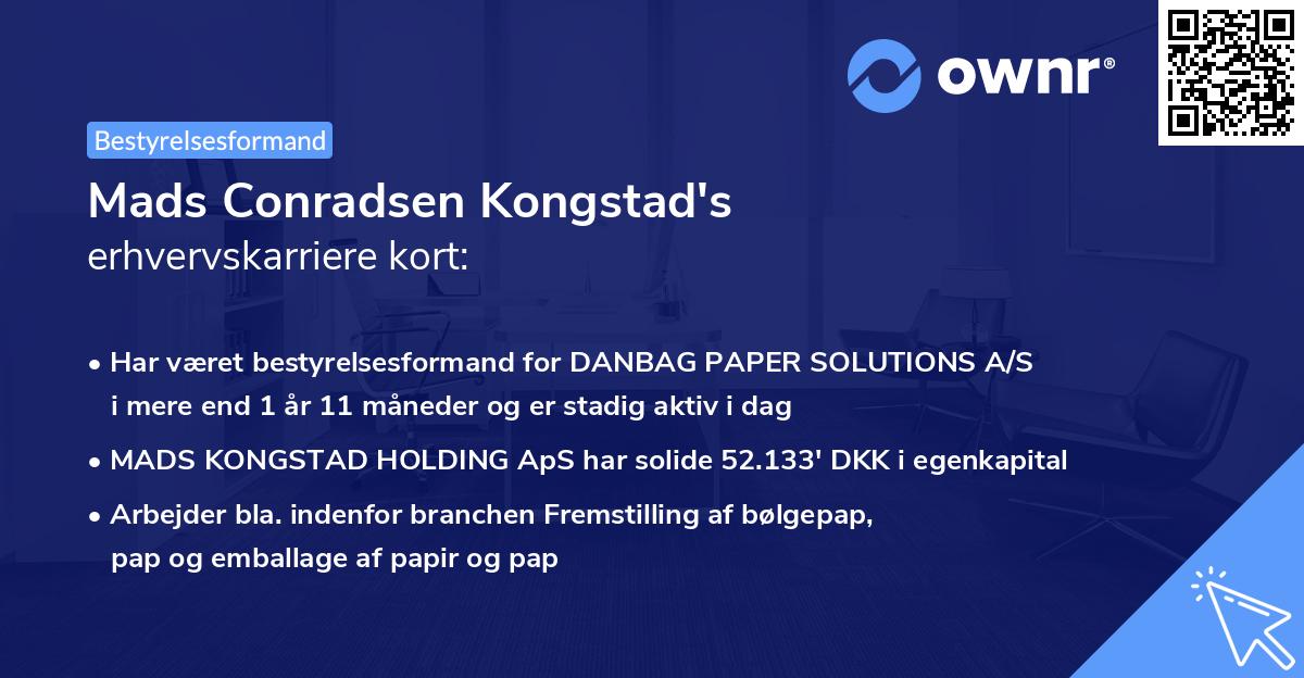 Mads Conradsen Kongstad's erhvervskarriere kort