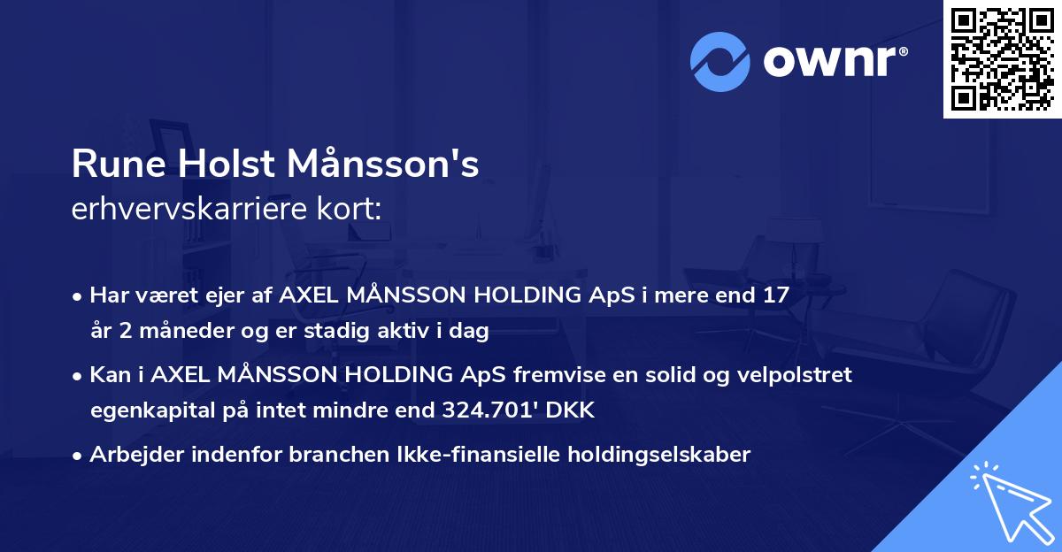 Rune Holst Månsson's erhvervskarriere kort