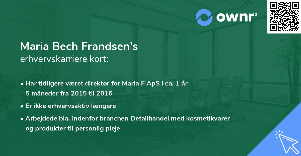 Maria Bech Frandsen's erhvervskarriere kort