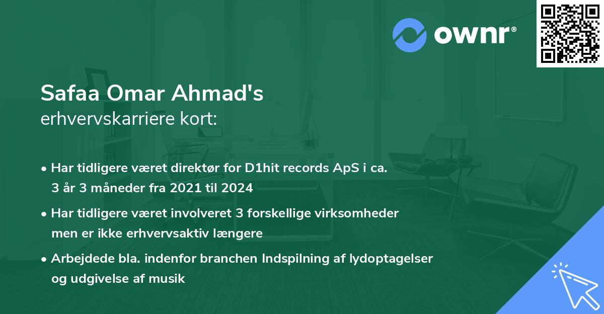 Safaa Omar Ahmad's erhvervskarriere kort