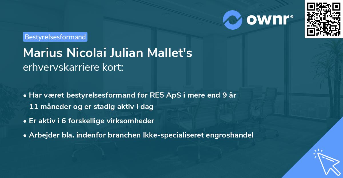 Marius Nicolai Julian Mallet's erhvervskarriere kort