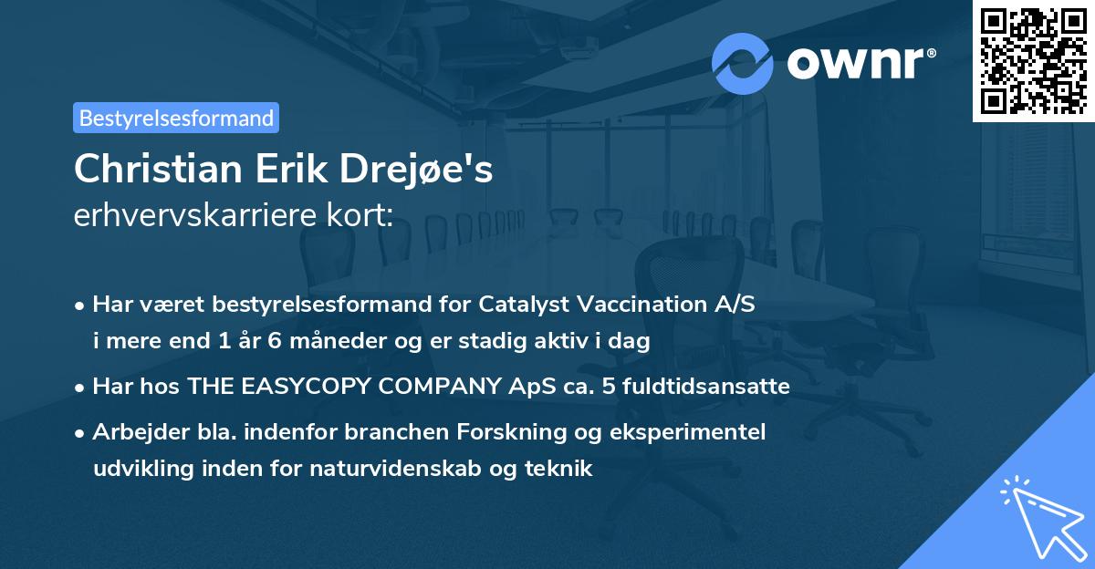 Christian Erik Drejøe's erhvervskarriere kort