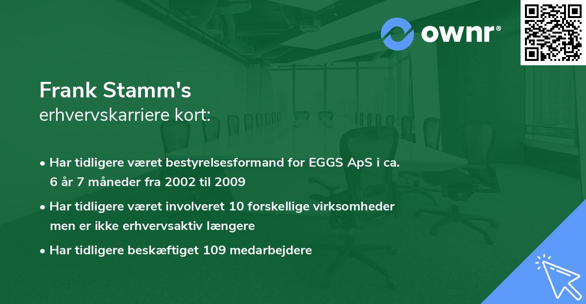 Frank Stamm's erhvervskarriere kort