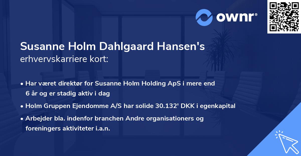 Susanne Holm Dahlgaard Hansen's erhvervskarriere kort