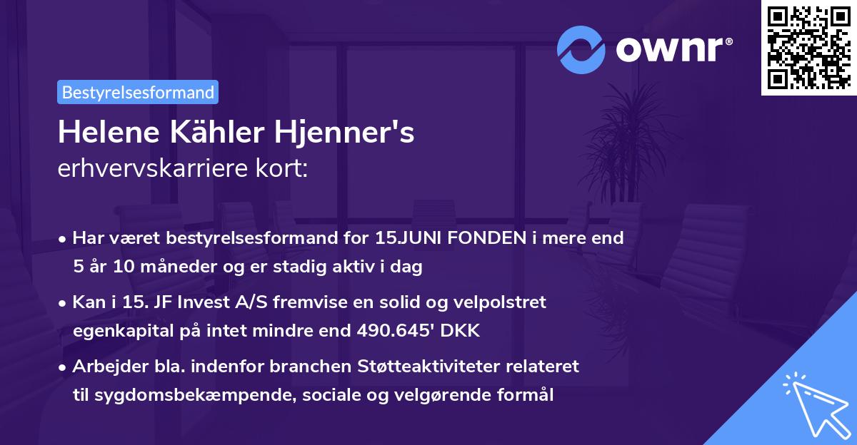 Helene Kähler Hjenner's erhvervskarriere kort