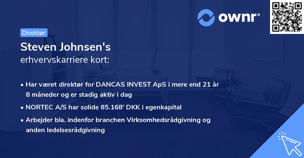 Steven Johnsen's erhvervskarriere kort