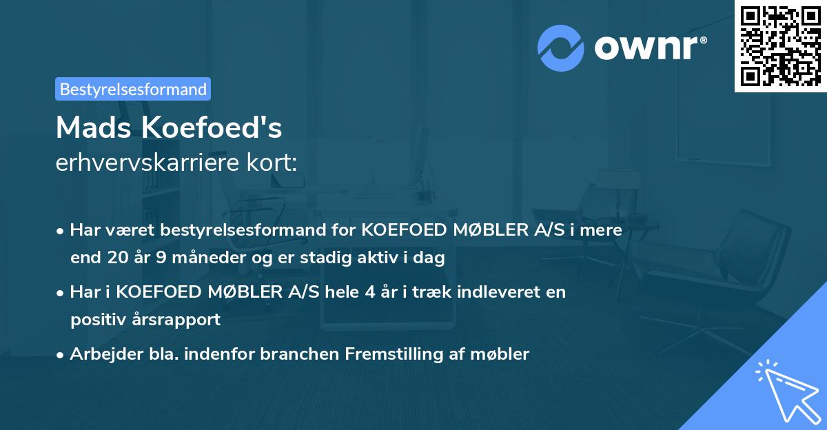 Mads Koefoed's erhvervskarriere kort