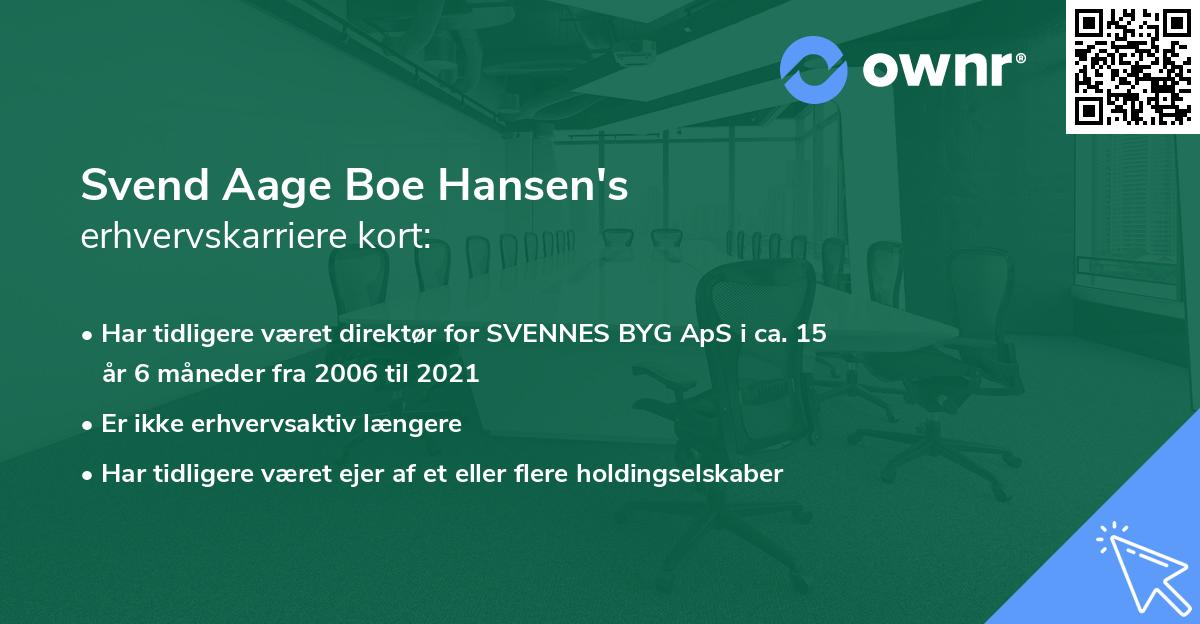 Svend Aage Boe Hansen's erhvervskarriere kort