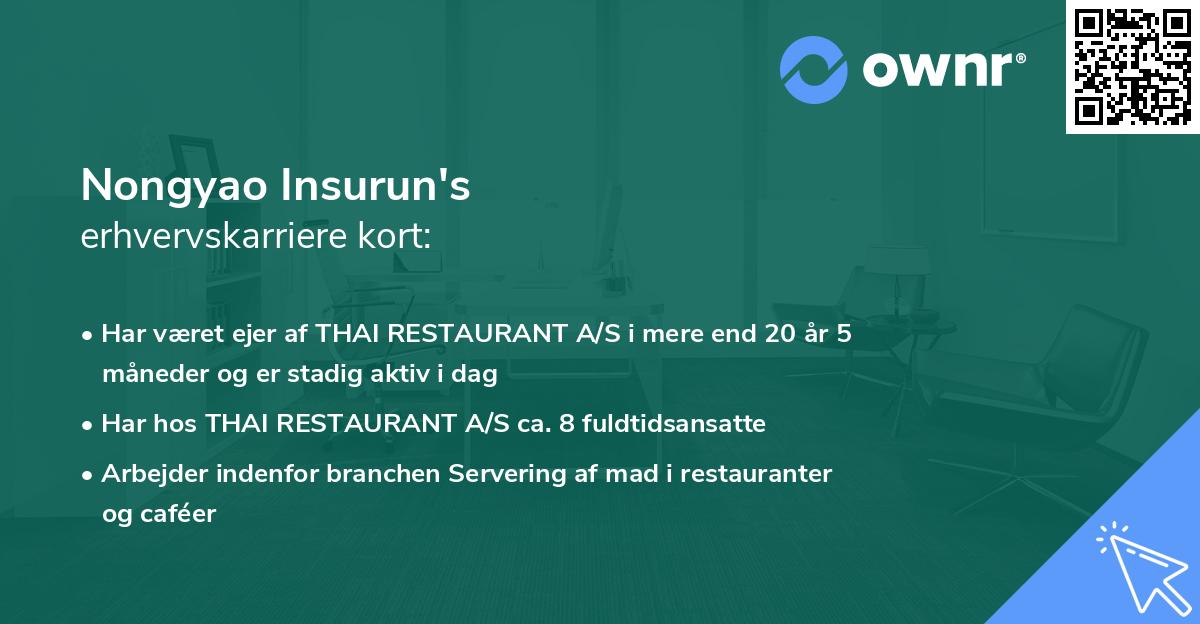 Nongyao Insurun's erhvervskarriere kort