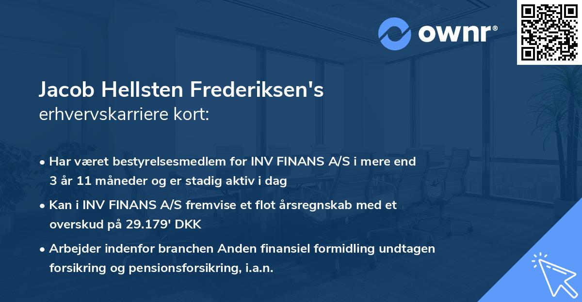 Jacob Hellsten Frederiksen's erhvervskarriere kort