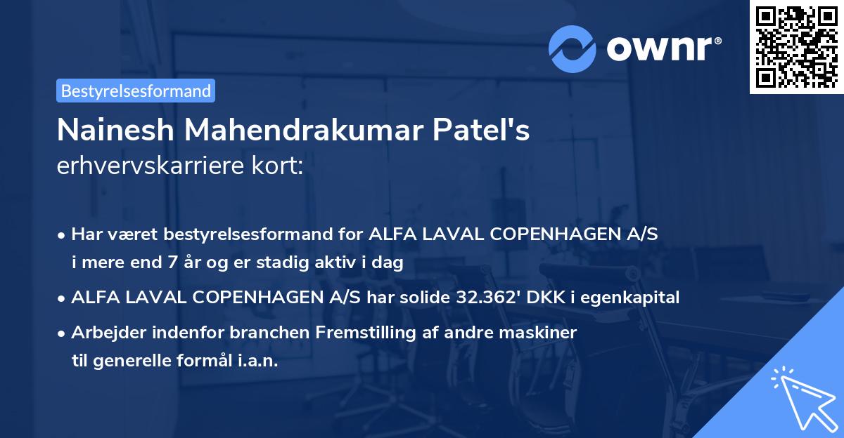 Nainesh Mahendrakumar Patel's erhvervskarriere kort