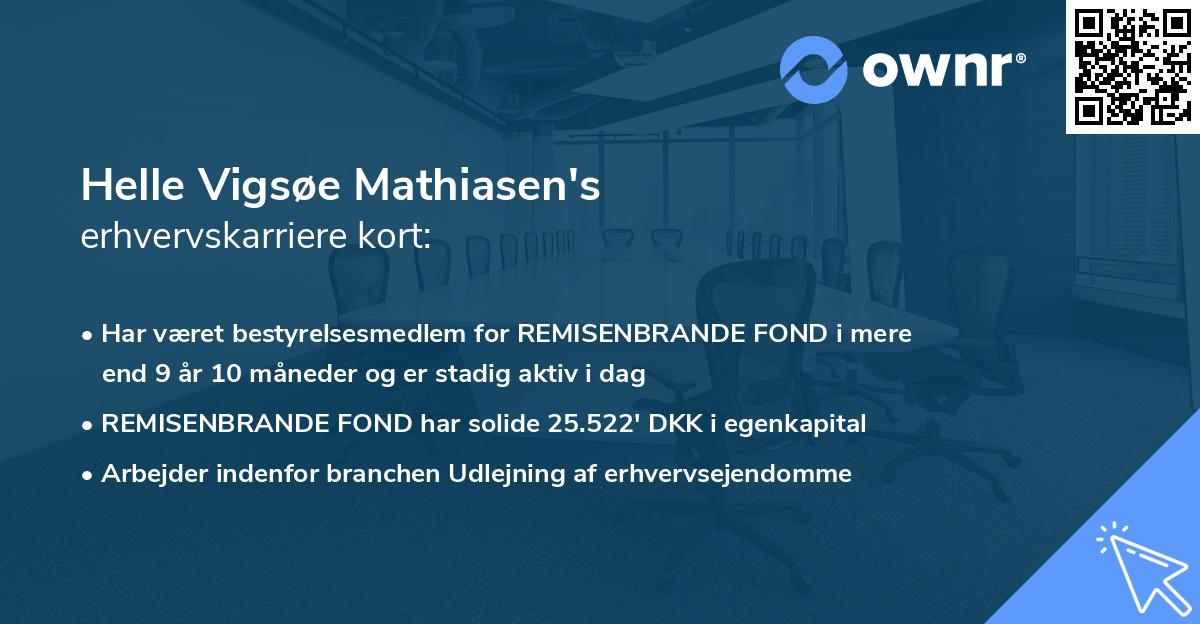 Helle Vigsøe Mathiasen's erhvervskarriere kort