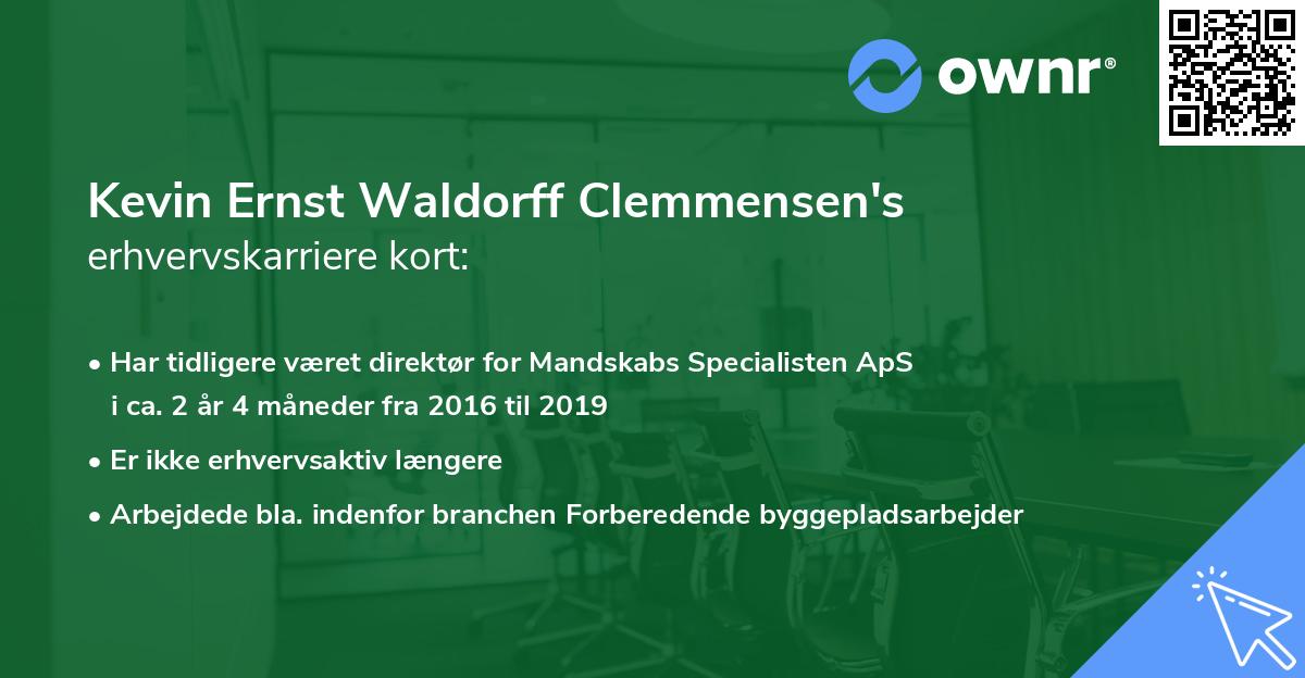 Kevin Ernst Waldorff Clemmensen's erhvervskarriere kort