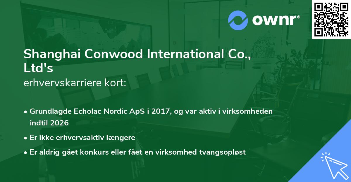 Shanghai Conwood International Co., Ltd's erhvervskarriere kort