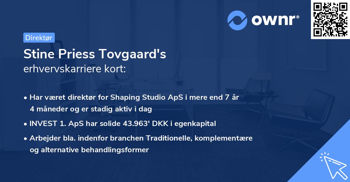 Stine Priess Tovgaard's erhvervskarriere kort