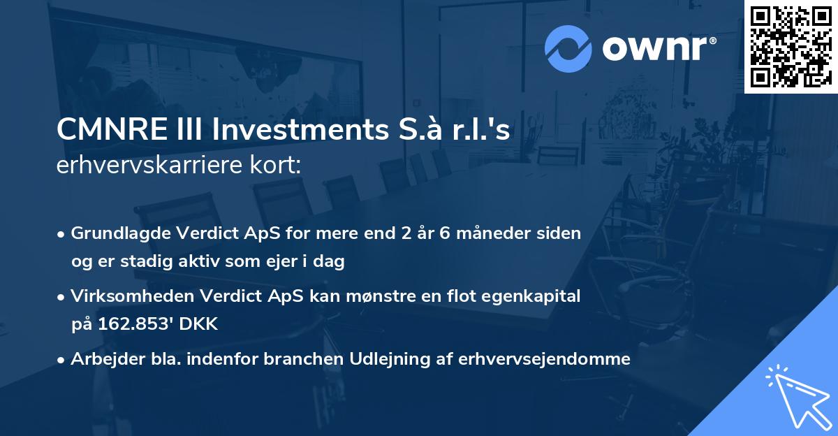 CMNRE III Investments S.à r.l.'s erhvervskarriere kort