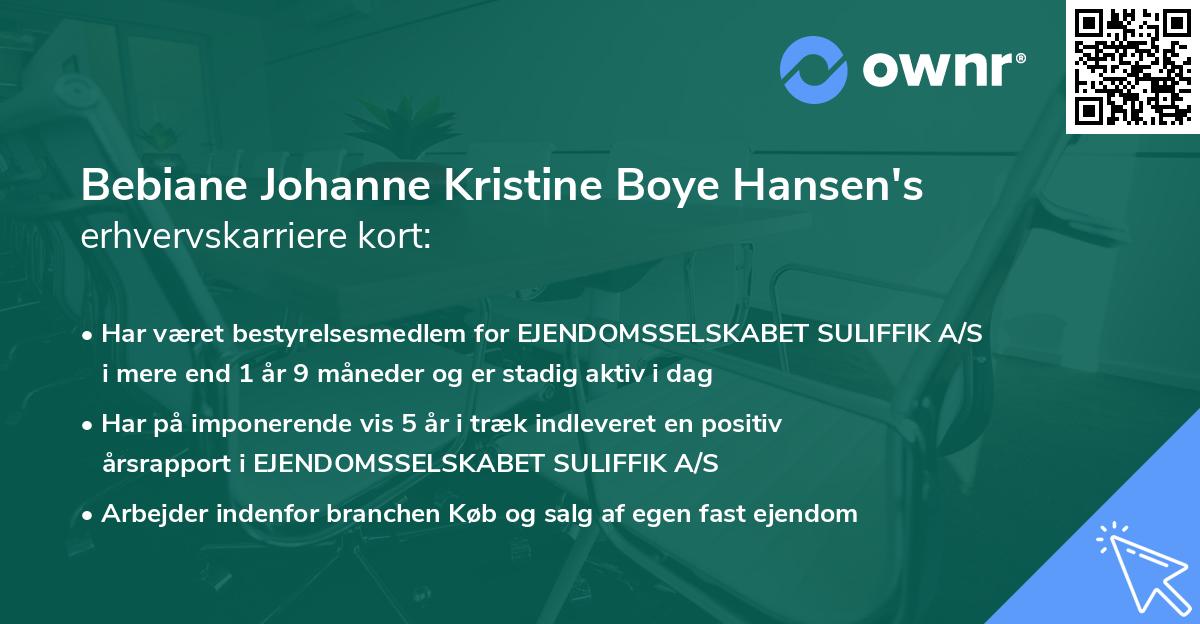 Bebiane Johanne Kristine Boye Hansen's erhvervskarriere kort