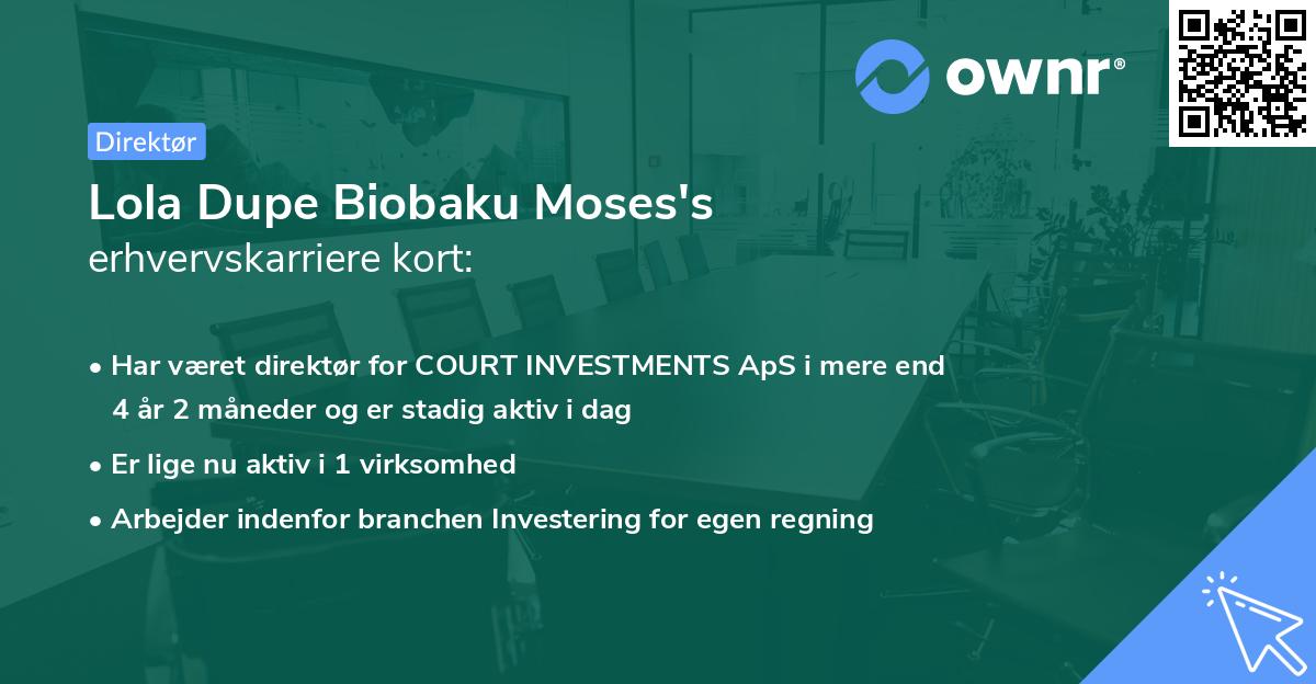 Lola Dupe Biobaku Moses's erhvervskarriere kort