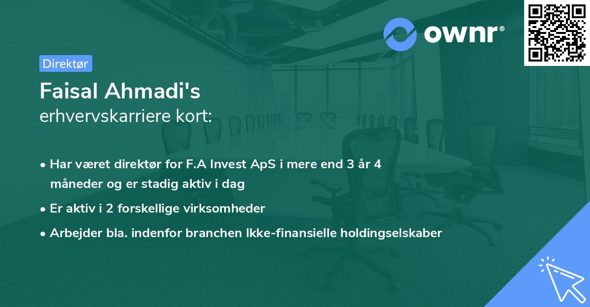 Faisal Ahmadi's erhvervskarriere kort