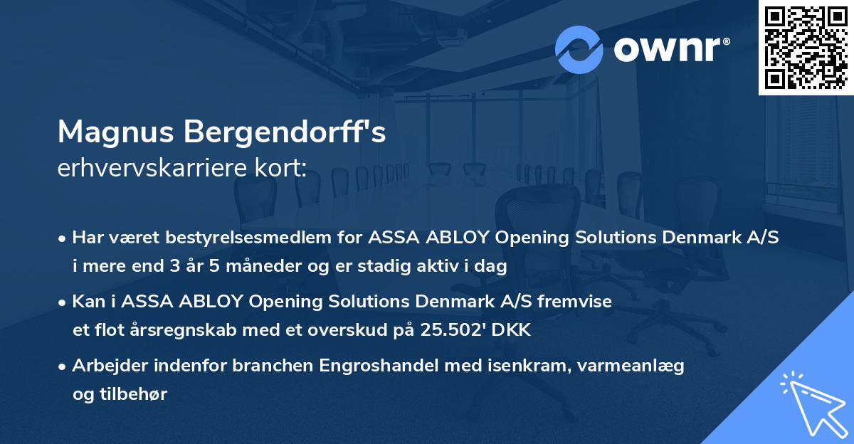 Magnus Bergendorff's erhvervskarriere kort