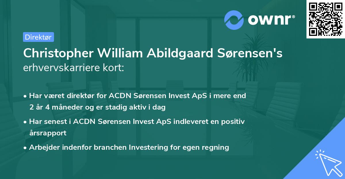 Christopher William Abildgaard Sørensen's erhvervskarriere kort
