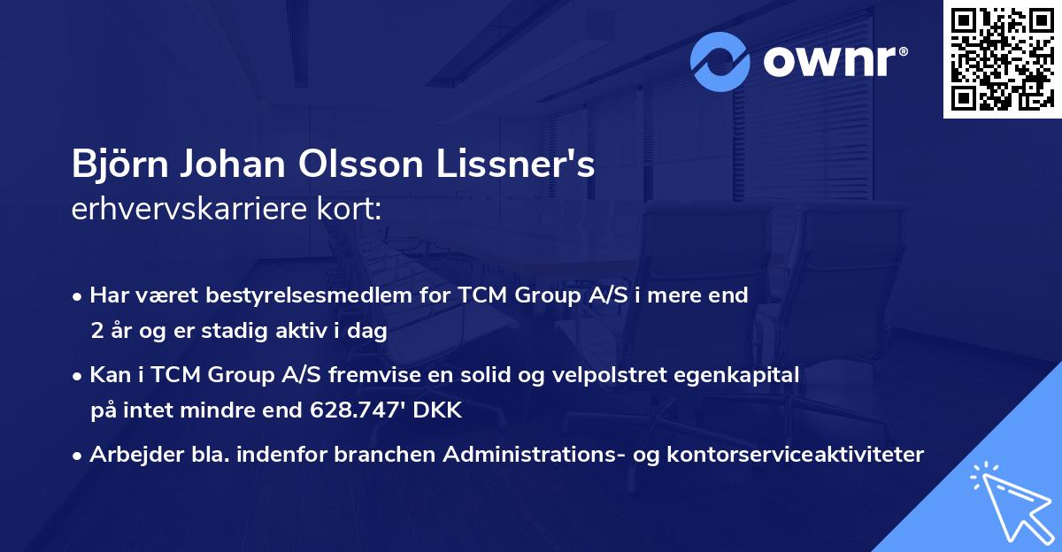 Björn Johan Olsson Lissner's erhvervskarriere kort