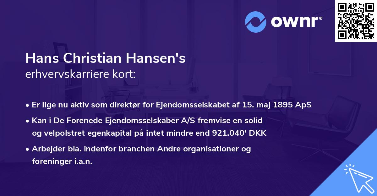 Hans Christian Hansen's erhvervskarriere kort