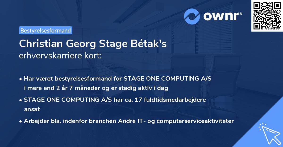 Christian Georg Stage Bétak's erhvervskarriere kort