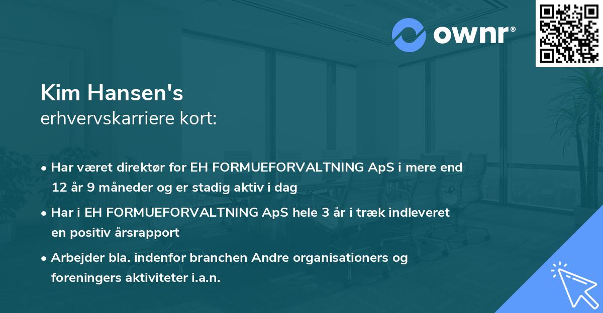 Kim Hansen's erhvervskarriere kort