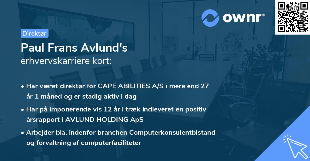 Paul Frans Avlund's erhvervskarriere kort
