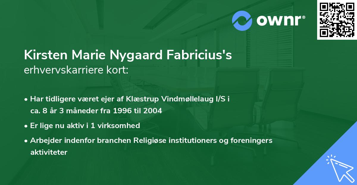 Kirsten Marie Nygaard Fabricius's erhvervskarriere kort