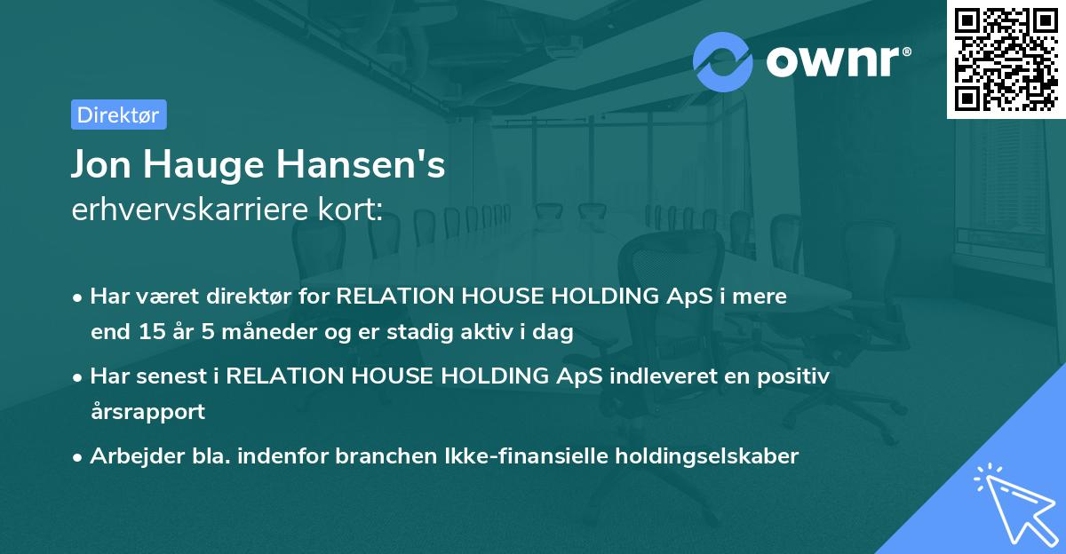 Jon Hauge Hansen's erhvervskarriere kort