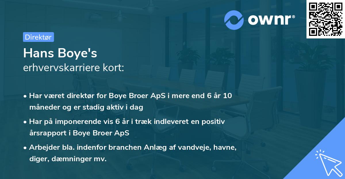 Hans Boye's erhvervskarriere kort