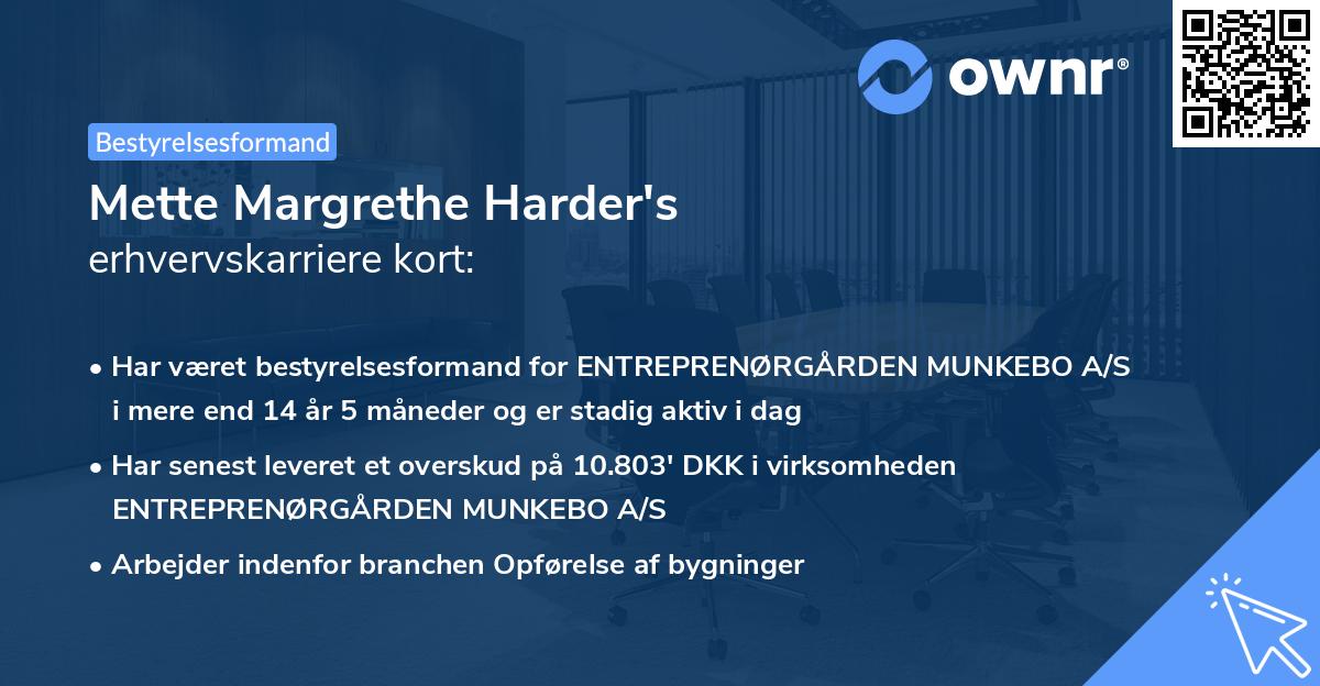 Mette Margrethe Harder's erhvervskarriere kort