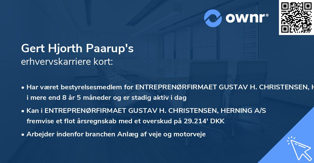 Gert Hjorth Paarup's erhvervskarriere kort
