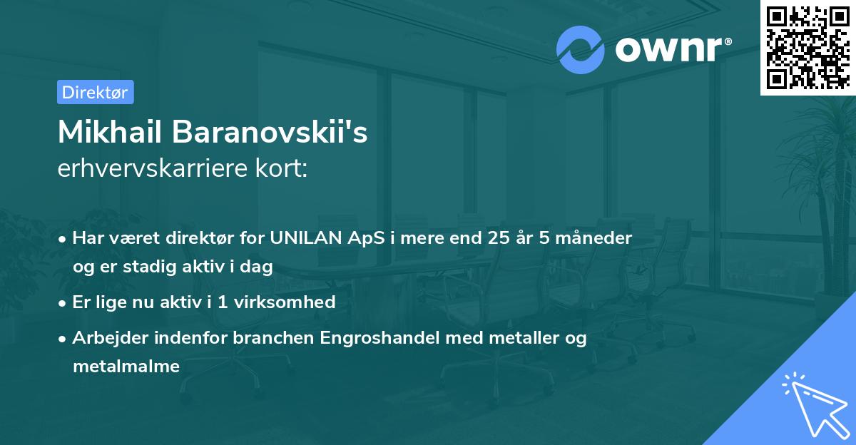 Mikhail Baranovskii's erhvervskarriere kort