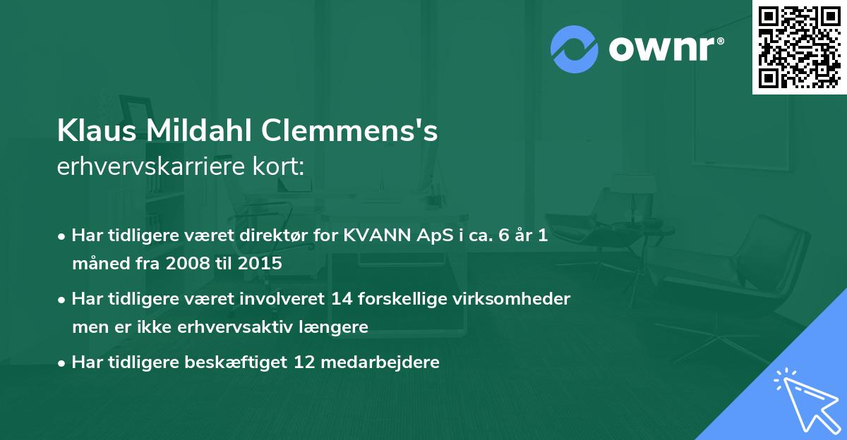 Klaus Mildahl Clemmens's erhvervskarriere kort