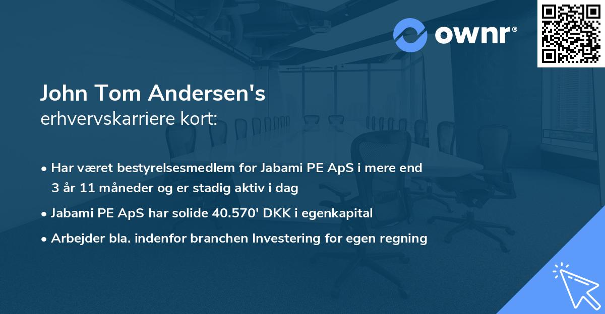 John Tom Andersen's erhvervskarriere kort