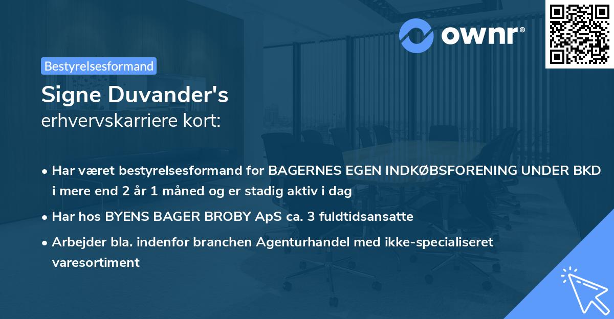Signe Duvander's erhvervskarriere kort