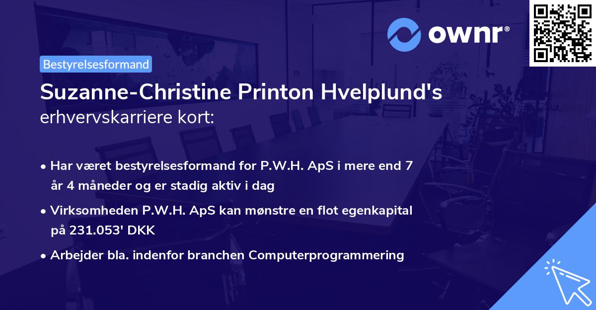 Suzanne-Christine Printon Hvelplund's erhvervskarriere kort