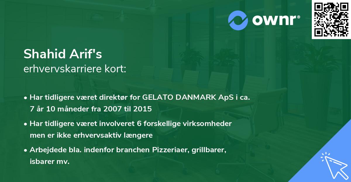 Shahid Arif's erhvervskarriere kort