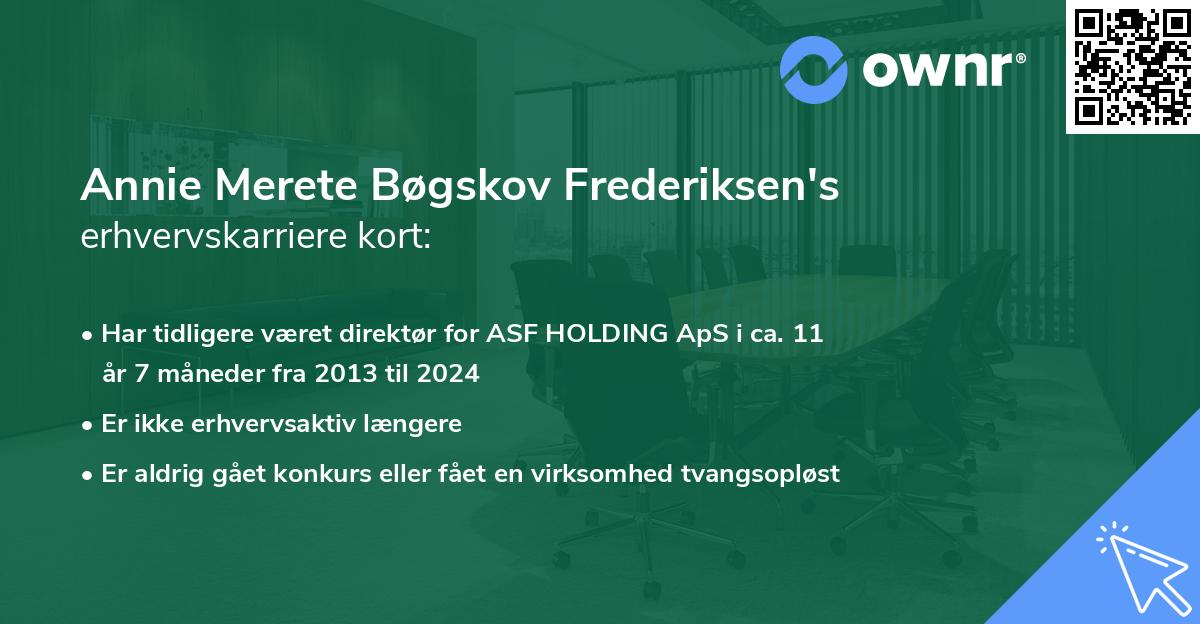 Annie Merete Bøgskov Frederiksen's erhvervskarriere kort